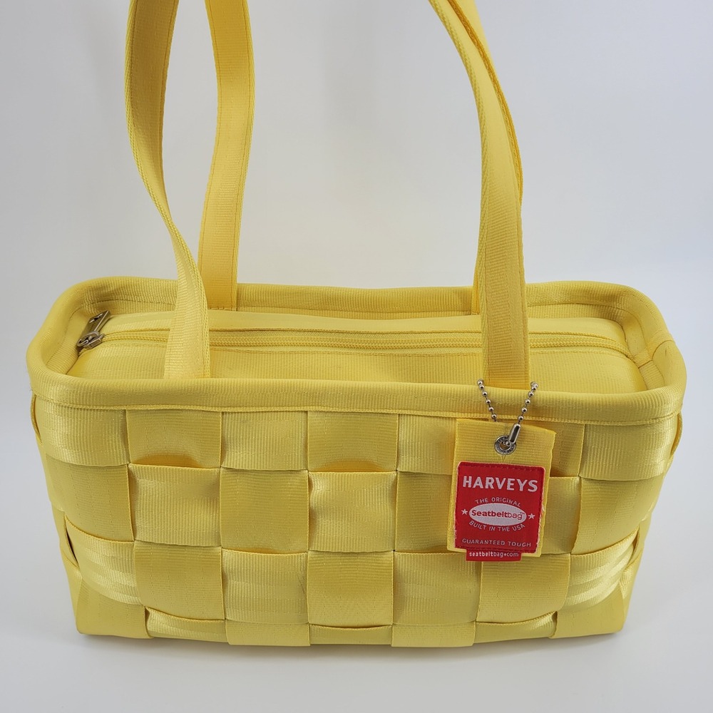 Harveys Seatbeltbag Medium Tote Yellow Woven Durable Retro Zip Top Handbag